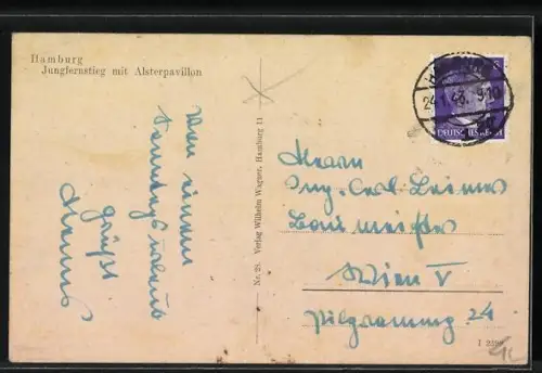 AK Hamburg, Jungfernstieg mit Alsterpavillon, Strassenbahn