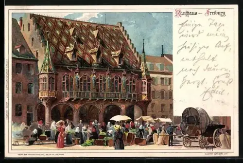 Künstler-AK Heinrich Kley: Freiburg, Kaufhaus mit Marktständen
