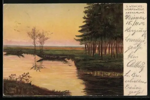 Künstler-AK Sophie Wencke: Worpswede, Abendruhe am Fluss