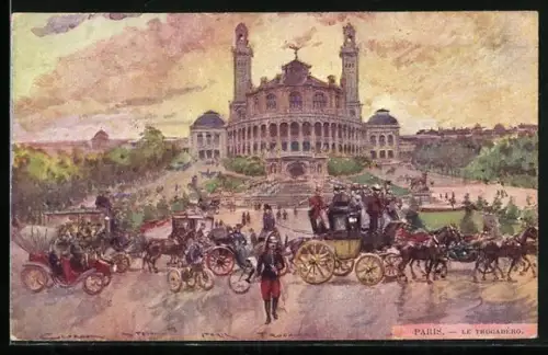Künstler-AK Georges Stein: Paris, Kutschen am Trocadéro