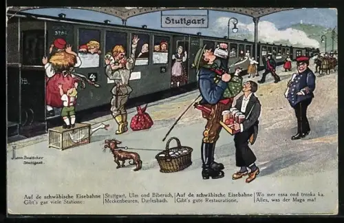 Künstler-AK Hans Boettcher: Stuttgart, Eingefahrene schwäbische Eisenbahn