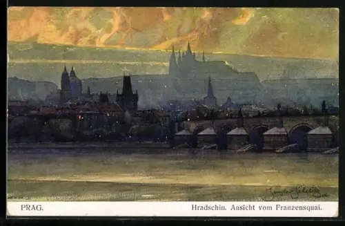 Künstler-AK Jaroslav Setelik: Prag, Ansicht vom Franzensquai gegen Hradschin