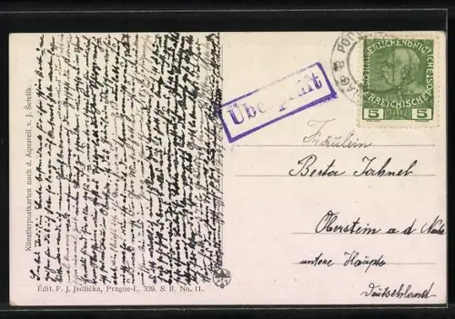 Künstler-AK Jaroslav Setelik: Prag, Ansicht vom Franzensquai gegen Hradschin