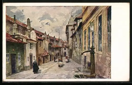 Künstler-AK Ferdinand Engelmüller: Prag, Zlatá ulicka, Strassenansicht