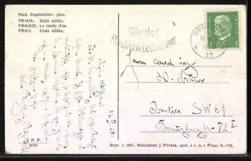 Künstler-AK Ferdinand Engelmüller: Prag, Zlatá ulicka, Strassenansicht