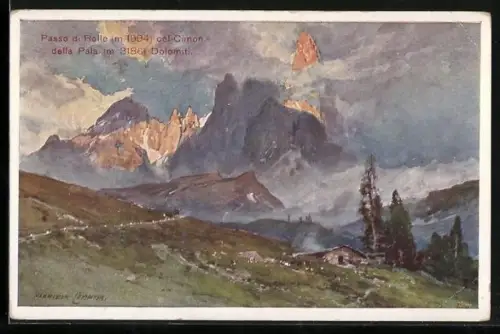 Künstler-AK Edward Harrison Compton: Rollepass mit dem Cimon della Pala, Dolomiten