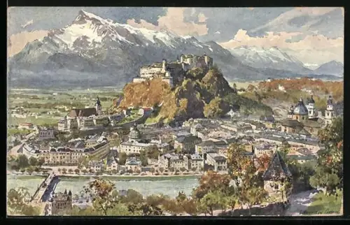 Künstler-AK Edward Harrison Compton: Salzburg, Totale gegen den Untersberg