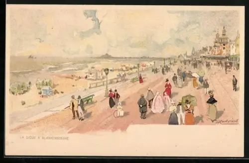 Künstler-AK Henri Cassiers: Blankenberghe, Strandansicht mit Promenade