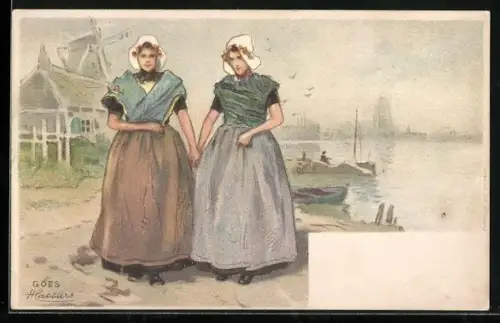 Künstler-AK Henri Cassiers: Niederländsiche Frauen in Landestracht