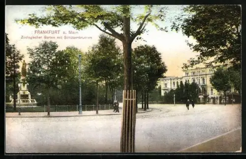 AK Frankfurt-Ostend, Zoologischer Garten mit Schützenbrunnen