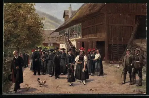 Künstler-AK H. Hoffmann: Kirchgänger im Schwarzwald