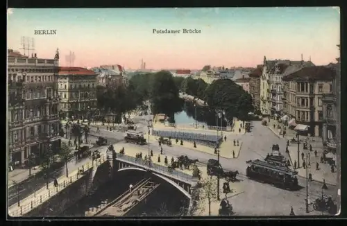 AK Berlin, Potsdamer Brücke mit Strassenbahn