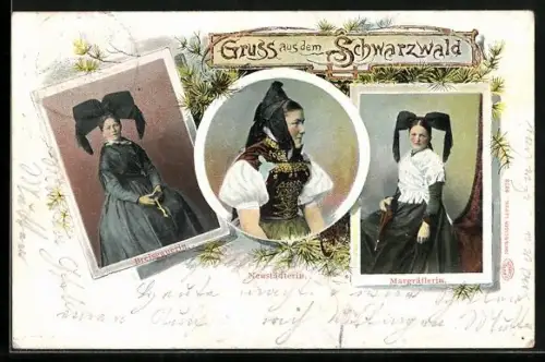 AK Schwarzwald, Breisgauerin, Markgräflerin, Neustädterin, Schwarzwälder Tracht