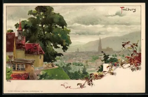 Künstler-AK Heinrich Kley: Freiburg, Blick auf die Stadt