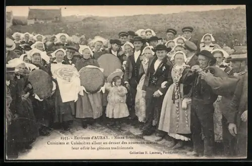 AK Auray, Noces Bretonnes, Cuisiniers et Cuisinières allant au devant des nouveaux Mariés