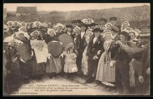 AK Auray, Noces Bretonnes, Cuisiniers et Cuisinières allant au devant des nouveaux Mariés