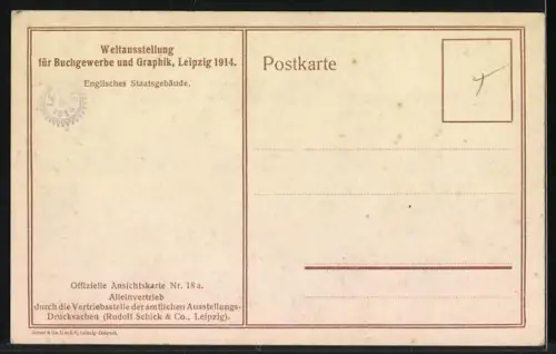 AK Leipzig, Weltausstellung für Buchgewerbe und Grafik 1914, Englisches Staatsgebäude
