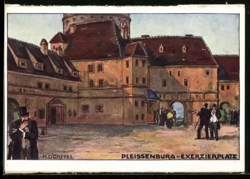 Künstler-AK Leipzig, Internat. Baufachausstellung 1913, Pleissenburg und Exerzierplatz