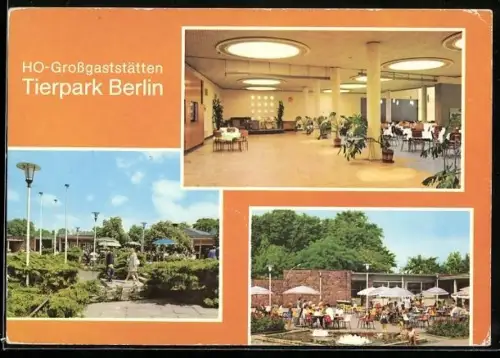 AK Berlin, HO-Grossgaststätten Tierpark Berlin, Eingang zu den Cafeteria-Restaurants, Auf den Terrassen