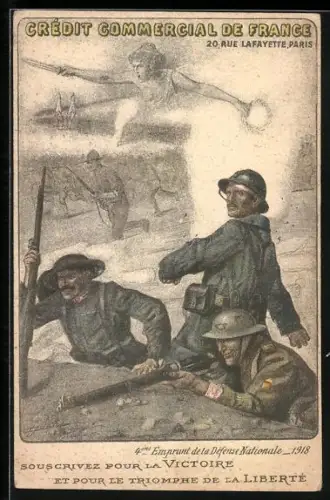 AK Crèdit Commercial de France, französische Soldaten, Kriegsanleihe