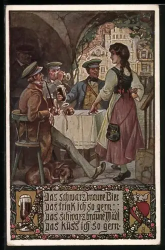 AK Das schwarzbraune Bier, Kellnerin mit Studenten