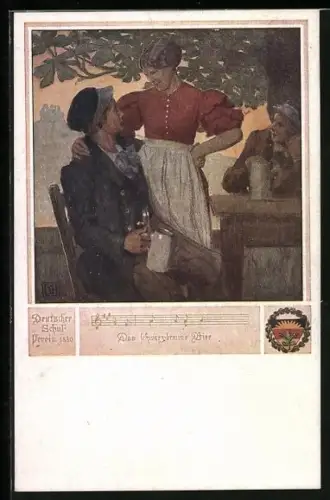 Künstler-AK Karl Friedrich Gsur, Deutscher Schulverein Nr. 463: Lied Das Schwarz-braune Bier