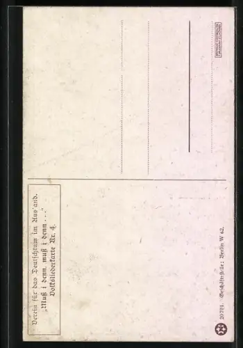 AK Volkslied Nr. 4, Muss i dennn, muss i denn, Wanderer verabschiedet sich von seinem Schatz