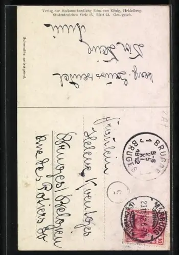 Künstler-AK Georg Mühlberg: Student trägt einen Schmollis an, studentische Szene