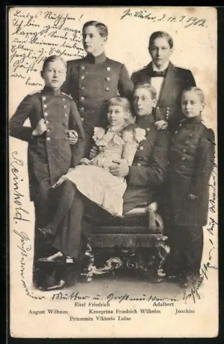 AK Kronprinz Friedrich Wilhelm von Preussen mit Eitel Friedrich, Adalbert, August Wilhelm, Joachim und Viktoria Luise