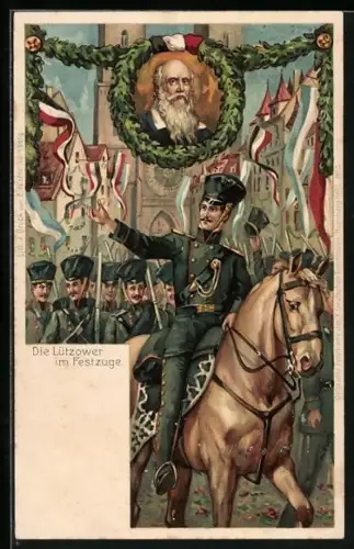 AK Nürnberg, X. Deutsches Turnfest 1903, Lützower Husaren im Festzug, Turnvater Jahn