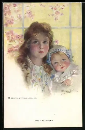Künstler-AK Philip Boileau: Peachblossoms, Frau mit Kleinkind, Pfirsichblüten