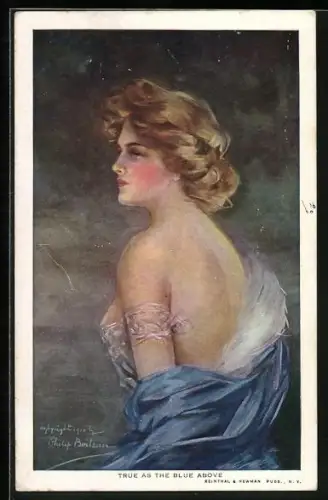 Künstler-AK Philip Boileau: Frau im blauen Abendkleid, True as the Blue Above