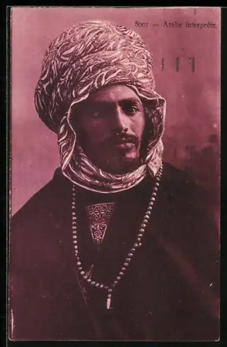 AK Arabischer Mann mit Turban und Kette, Arabe interprète, arabische Volkstypen