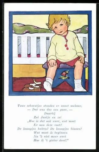 Künstler-AK Rie Cramer: Kleinkind will sich die Schuhe anziehen