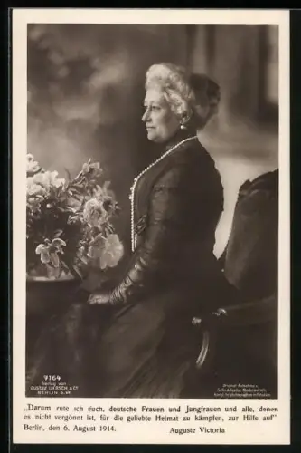AK Kaiserin Auguste Victoria von Preussen, Aufruf an die deutschen Frauen, Berlin, 6.8.1914
