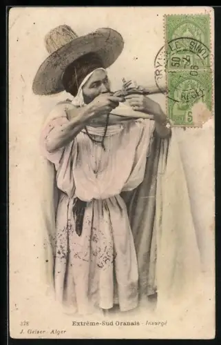 AK Alger, Extrême-Sud Oranais, Insurgé, Aufständischer mit Gewehr im Anschlag, arabische Volkstypen