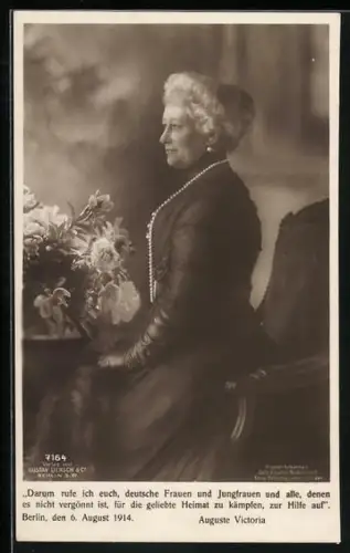 AK Kaiserin Auguste Victoria von Preussen, Aufruf an die deutschen Frauen, Berlin, 6.8.1914