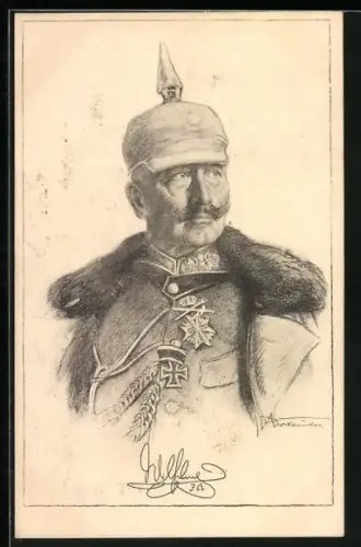 Künstler-AK Kaiser Wilhelm II. in Uniform mit Orden