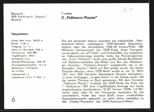 AK Handelsschiff Frachter Thälmann Pionier auf See