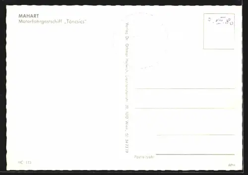 AK Dampfer Táncsics in Fahrt