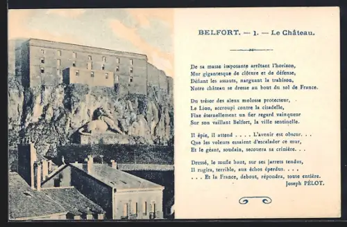 AK Belfort, Le Château avec poésie de Joseph Pélot