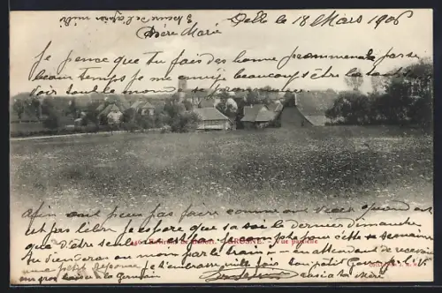 AK Grosne, Vue d`un village rural avec champs au premier plan