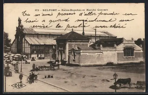 AK Belfort, Bains-Douches et Marché Couvert avec attelage et passants