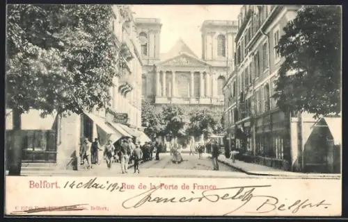 AK Belfort, Rue de la Porte de France avec vue sur la cathédrale
