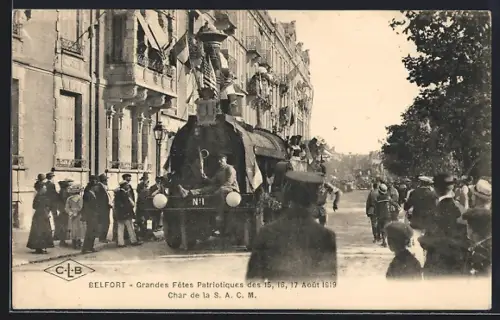 AK Belfort, Grandes Fêtes Patriotiques des 15, 16, 17 Août 1919, Char de la S.A.C.M