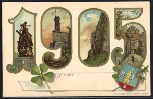 AK Belfort, Monuments et symboles de la ville intégrés dans le chiffre 1905