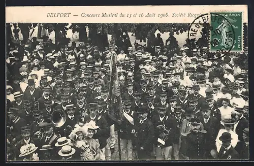 AK Belfort, Concours Musical du 15 et 16 Août 1908, Société Républicaine d`Emulation