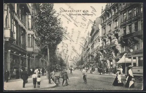 AK Frankfurt a. M., Zeil von der Hasengasse, Strassenbahn