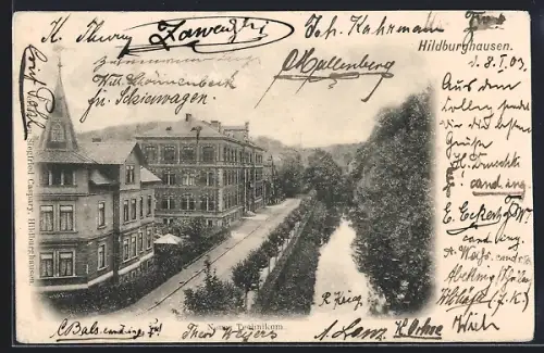 AK Hildburghausen, Neues Technikum mit Strassenpartie