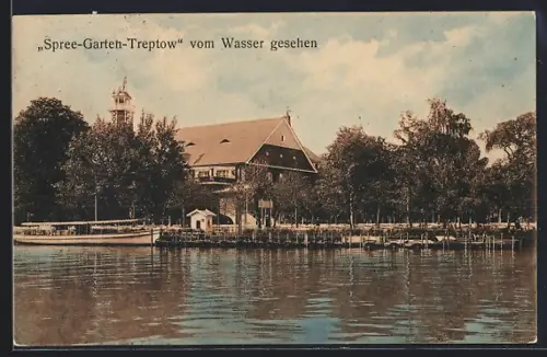 AK Treptow, Gasthaus Spree-Garten-Treptow, vom Wasser gesehen